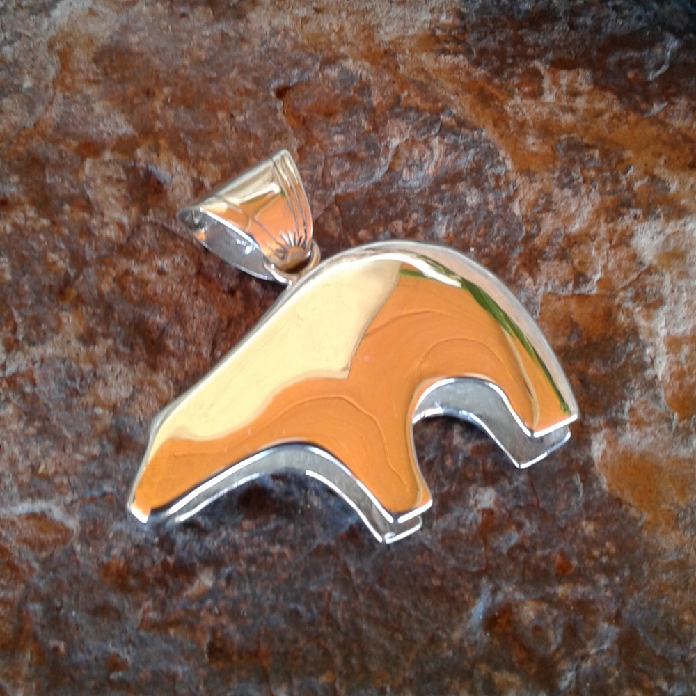 Sterling Silver HUGE Bear Fetish Pendant